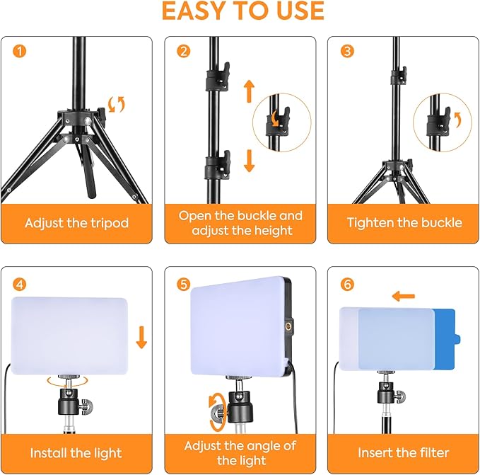 LED Video Light Kit 2 Pack 6500K Dimmable Streaming Lights USB Key Light Photography Lighting with 9 Color Filters Adjustable Tripod for Photography/Video Recording/Video Conference Lighting