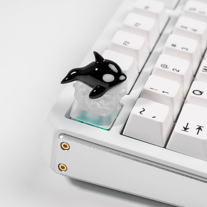 Artisan Keycap, Black Whale Design with LED Backlight, Transparent Resin, 1U Size, MX Switch Compatible, Hand-Painted 3D Printed, for Mechanical Keyboards