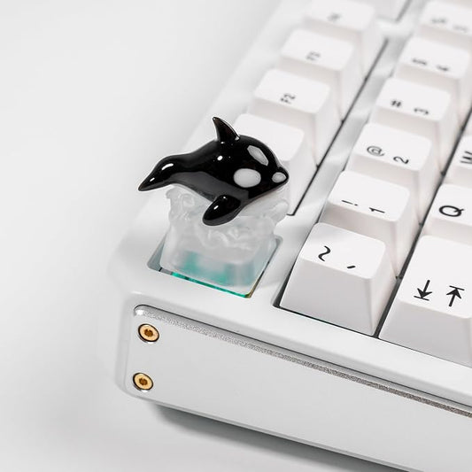 Artisan Keycap, Black Whale Design with LED Backlight, Transparent Resin, 1U Size, MX Switch Compatible, Hand-Painted 3D Printed, for Mechanical Keyboards