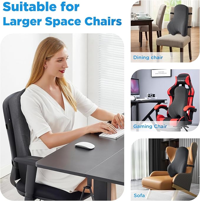 Teemour High Back Support Pillow for Office Chair, Fully Support Back Cushion - Memory Foam Lumbar Support Pillow for Office Chair, Desk, Gaming Chair, Promotes Posture Pain Relief Adjustable Straps