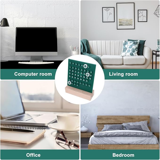 Luxshiny Perpetual Desk Calendar with Base Acrylic Date Display Kawaii Green Desk Ornament for Office and Home Decoration Smooth Edges Reusable Desktop Accessory