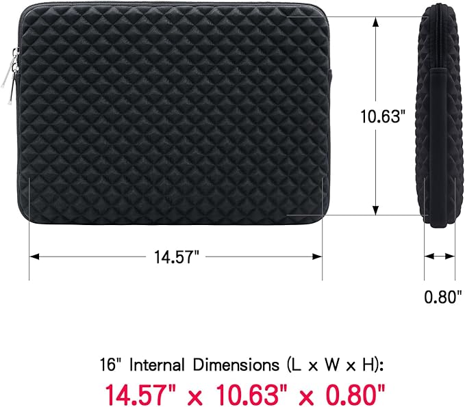 RAINYEAR 16 Inch Laptop Sleeve Diamond Foam Shock Resistant Padded Case Fluffy Lining Zipper Cover Carrying Bag Specially Compatible with New 16" MacBook Pro A2141 A2485 M1 M2 M3 M4(Black)