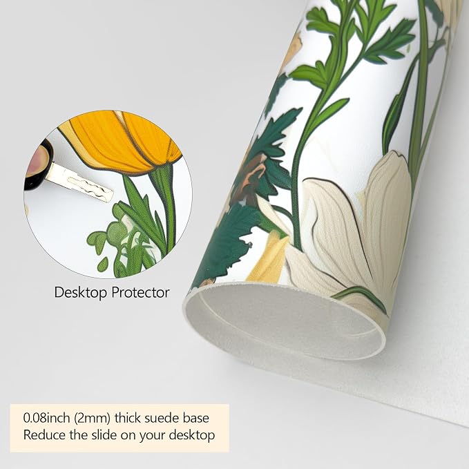 Floral Desk Mat (31.5"x15.7") | Waterproof, Leather, Mouse Pad