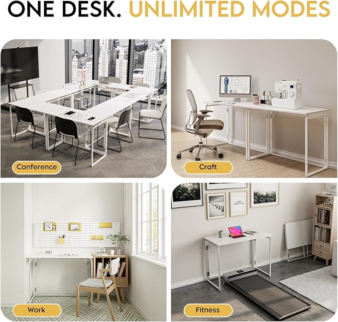 Folding Desk - 31.5" Wood Top Foldable Desk for Small Spaces | No Assembly Required Compact Desk for Home Office, Writing, and Study