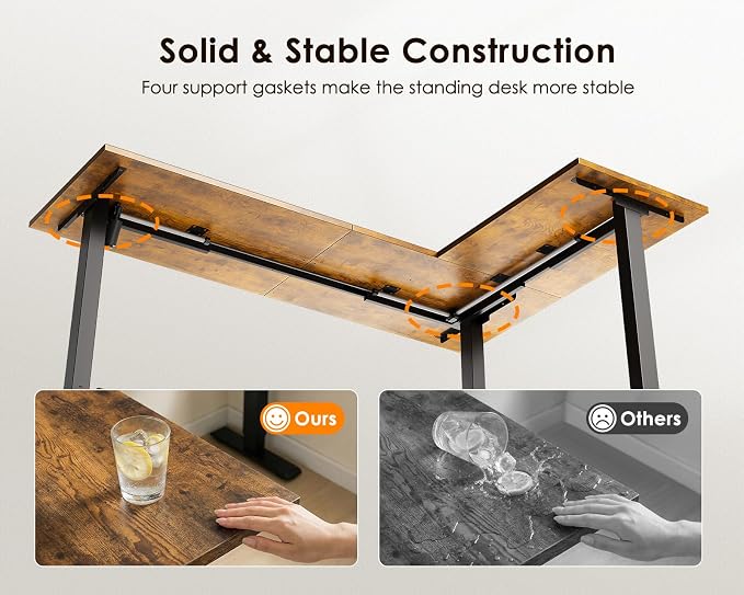 OffiGo 63 Inch Reversible L Shaped Electric Standing Desk, Height Adjustable Corner Stand up Desk, Ergonomic Large Lift Computer Table for Home, Office, Workstation, Rustic Brown