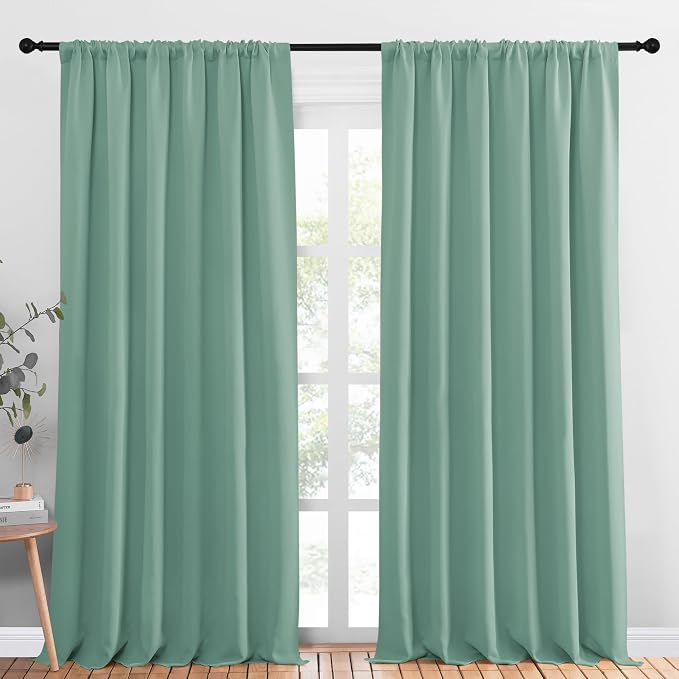 NICETOWN 2 Panels Blackout Curtains, Rod Pocket Thermal Insulated Drapess for Bedroom, Privacy Protection Easy-Care Heavy Duty Curtains for Living Room/Dining Room, W70 x L95 inches, Aqua