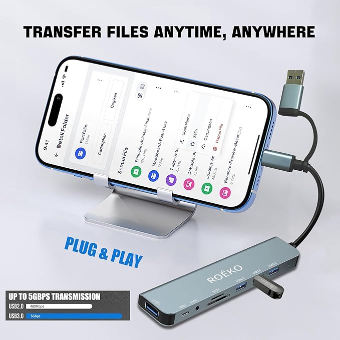 USB Hub,USB C hub multiport Adapter, USB Splitter with 1xUSB 3.0,4xUSB2.0,2 x USB C,USB c hub for MacBook Pro/PC/Laptop/Tablet Devices (Grey 8 in1)