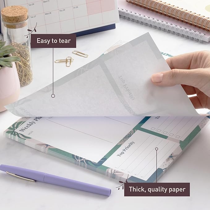 Riley's Weekly Planner Pad, Calendar Tear Off, Desk Organizer, To Do List Notepad, Undated Daily Planner 11" x 8.5"