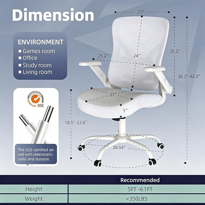 ralex-chair Office Chair Ergonomic with Adjustable Lumbar Support,Desk Chair with Mesh Back& PU Leather Seat,Computer Chair with 3D Flip-up Armrest, Comfortable for Office,Home - Black