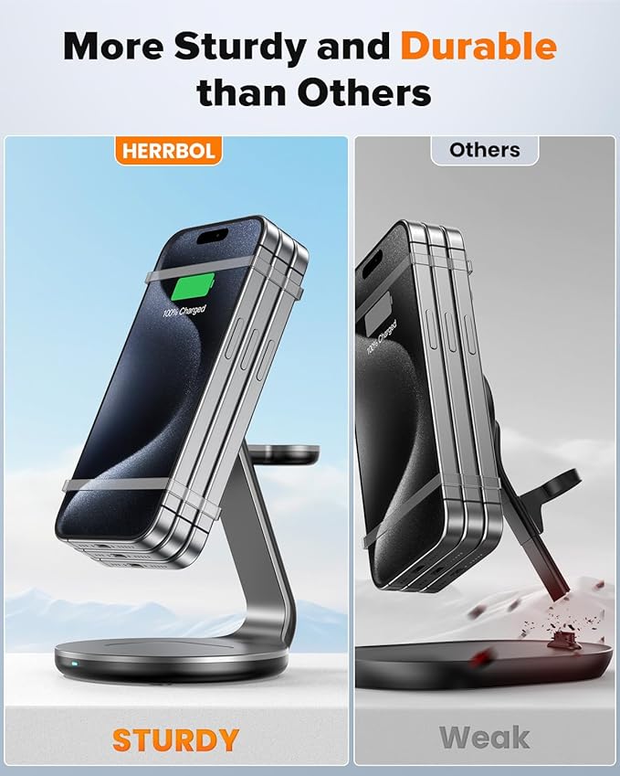 3 in 1 Charging Station Compatible with Magsafe Charger Wireless Charger Stand for iPhone 17 16e 16 15 14 13 12 Wireless Charging Station for AirPods Wireless Charging Stand for iWatch Series
