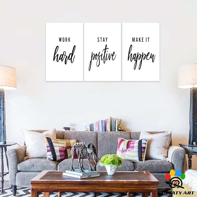 Office Wall Art - 3 Panel Motivational Quote Art, Inspirational Canvas for Home Office Decor, Entrepreneur Words Poster Frame, 20'x30'x3Pcs