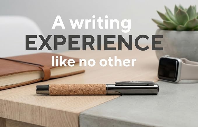 AUREX Luxury Rollerball Pen – Full Metal & Recycled Wood Design, Cork Grip, Elegant Gift Box w/Extra Refill – Fancy Executive Writing Pen