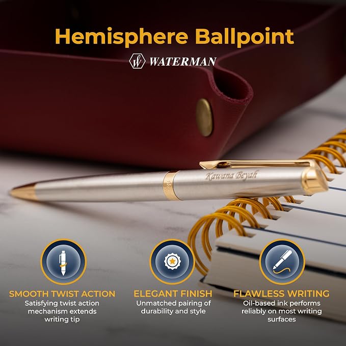 Waterman Hemisphere Ballpoint Pen, Stainless Steel with 23K Gold Trim, Custom Engraved — Retirement, Promotion, or Executive Gift