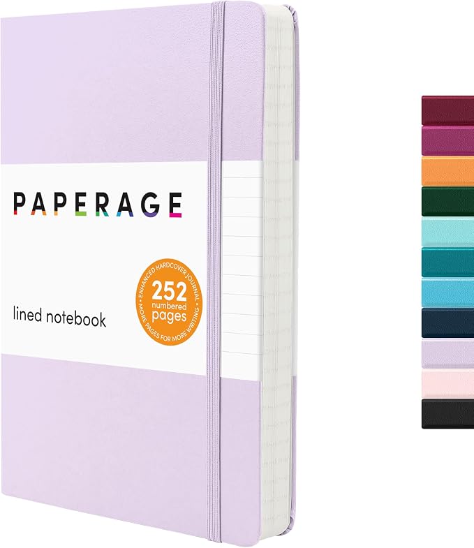 PAPERAGE Lined Journal Notebook, Hardcover Journal for Women & Men, 252 Pages, (5.6 in x 8 in), College Ruled Journaling Notebook for Work, School Supplies & Note Taking, (Lavender)