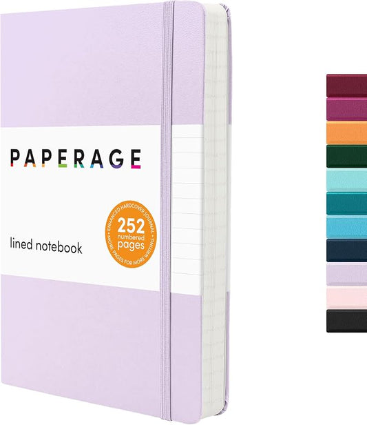 PAPERAGE Lined Journal Notebook, Hardcover Journal for Women & Men, 252 Pages, (5.6 in x 8 in), College Ruled Journaling Notebook for Work, School Supplies & Note Taking, (Lavender)