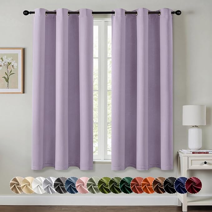 MIULEE Blackout Curtains for Bedroom Living Room 2 Panels, Thermal Insulated Room Darkening Drapes Grommet Noise Reducing Light Blocking Window Treatments 63 Inches Long 40x63 Inch Lilac