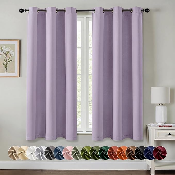 MIULEE Blackout Curtains for Bedroom Living Room 2 Panels, Thermal Insulated Room Darkening Drapes Grommet Noise Reducing Light Blocking Window Treatments 54 Inches Long 40x54 Inch Lilac