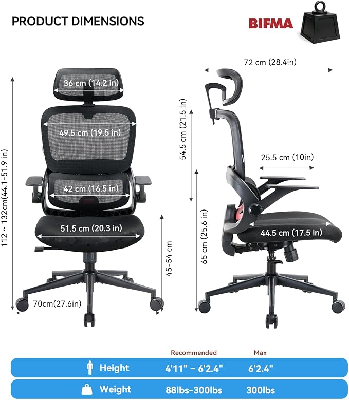 SIHOO B100 SE Office Chair, Soft Memory Foam Desk Chair with Adaptive Lumbar Support & 2D Flip-up Armrests, 135° tilt Computer Chair for Home Office, Black