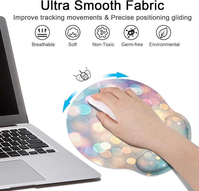 Britimes Colorful Fantasy Ergonomic Mouse Pad Set with Wrist Rest Non-Slip Rubber Base Glitter Gold Wrist Cushion Support and Coasters Mousepad with Wrist Support for Computer Keyboard and Desk