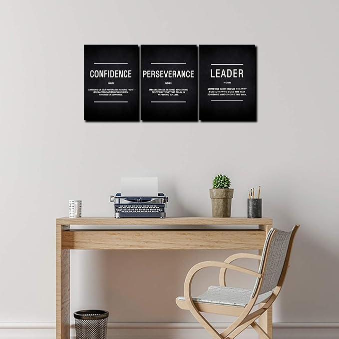 KAWAHONE Canvas Painting Wall Art Large, Motivational Leader Confidence Perseverance Success Quotes Wall Decor Inspirational Posters Prints Framed for Office Easy Hang 24''x36''x 3PCS
