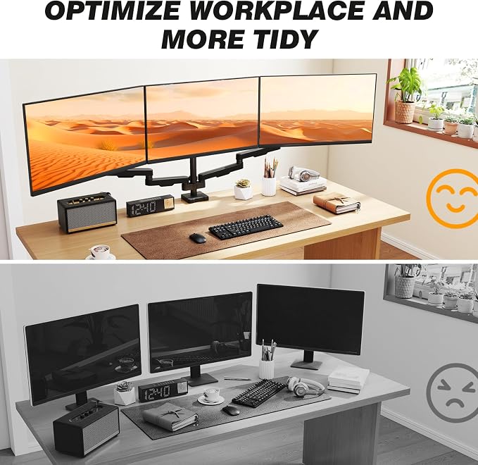 5Rcom Triple Monitor Mount Stand for 17-34 Inch Computer Screens | Gas Spring Full Motion Arms, Each Holds 22lbs, Compatible 75/100mm VESA Mount
