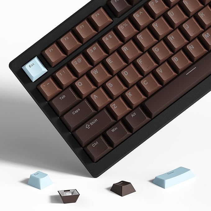Womier Shine Through Keycaps for Mechanical Keyboard, Retro Brown PBT Keycaps Cherry Profile Key Cap 60 65 75 100 Percent for 61/64/68/84/87/100/104/108 Retro Gaming Mechanical Keyboard