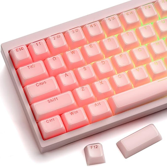 XVX Pink Jelly Keycaps for Mechanical Keyboard, Cute Crystal Keyboard Keycaps, Shine Through Keycap Set Compatible with 61/68/84/87/98/100 ANSI and ISO Layout MX Switches Mechanical Keyboard