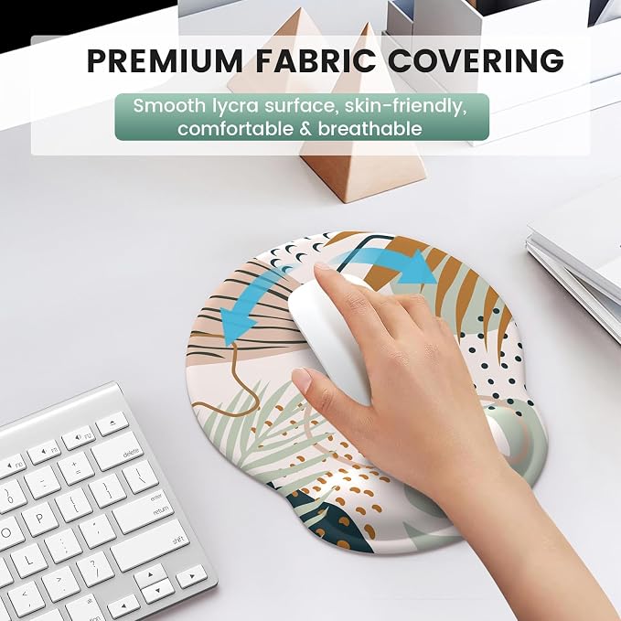 iLeadon Mouse Pad Wrist Support Keyboard Wrist Rest Set, Ergonomic Mouse Pad with Non-Slip Base for Computer Laptop Home Office + Coasters, Easy Typing & Pain Relief Mouse Mat, Tropical Plants