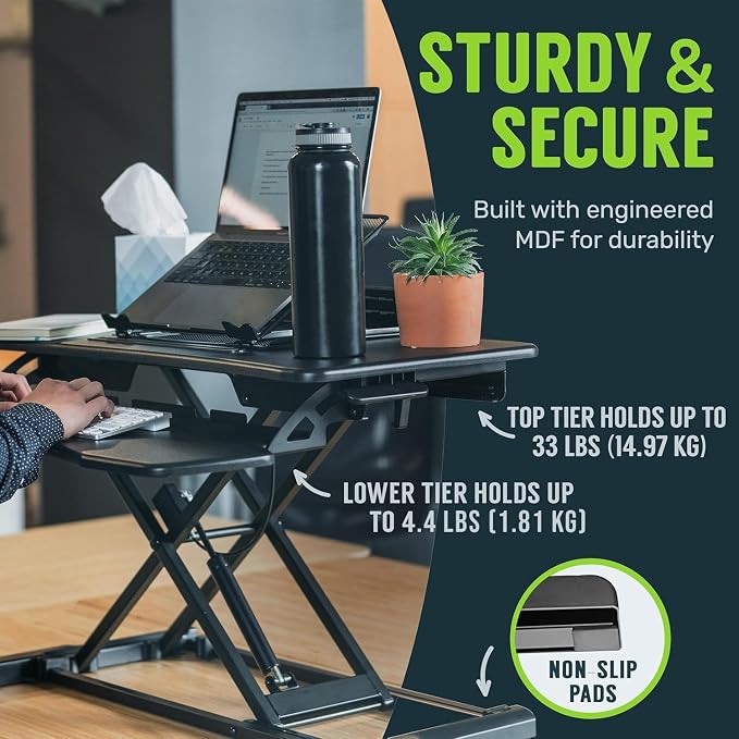 TechOrbits OF-S06-2 Desk Converter-37-inch Height Adjustable, MDF Wood, Sit-to-Stand Rise-X Pro Black, 36"