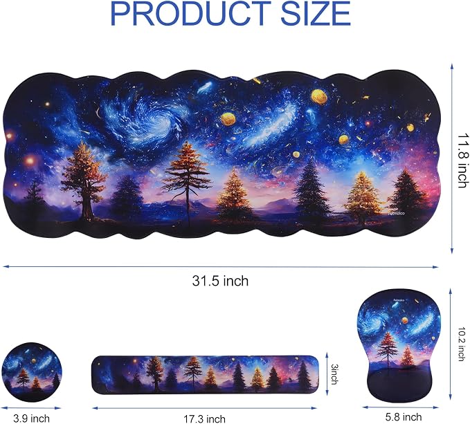 Petmolico Desk Pad Set with Wrist Rest for Keyboard & Mouse, Night Sky | Anti-slip PU base, durable Lycra & memory foam, relieves wrist fatigue, perfect for work, home & daily use