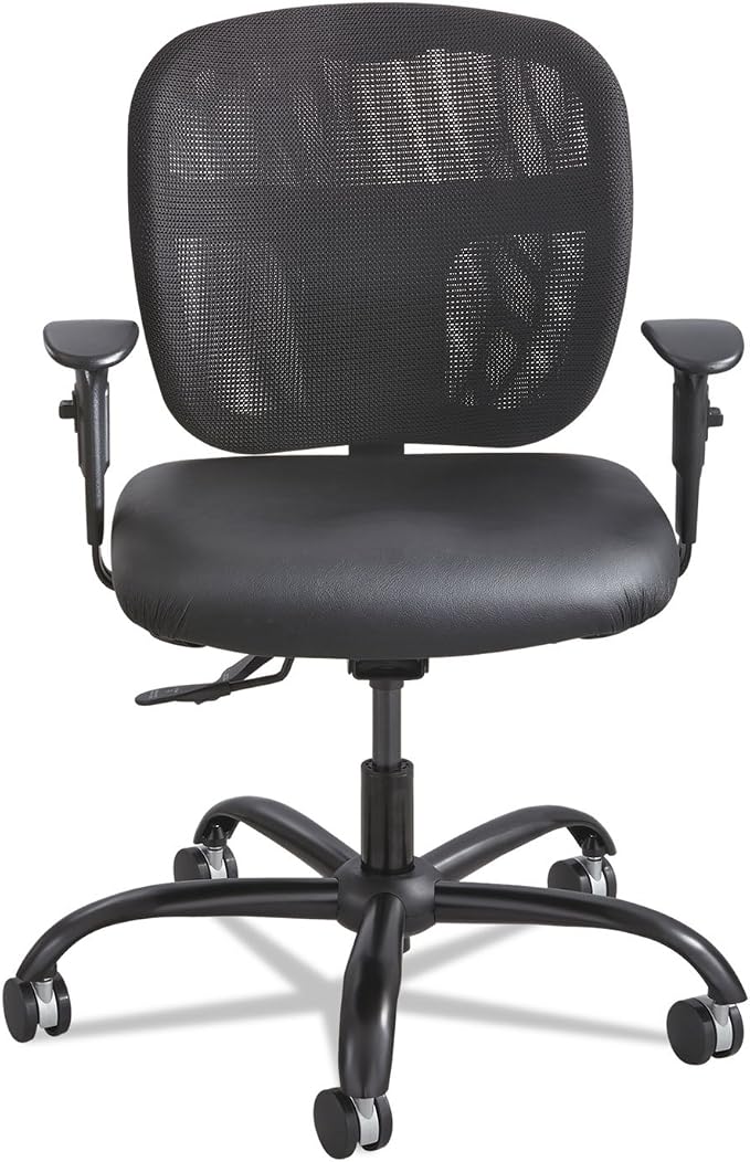 Safco Vue Office Chair, Heavy Duty Stool, 500 lbs Capacity, Ergonomic Mesh Back, 360 Swivel Seat, 5-Star Base, Big and Tall, Black