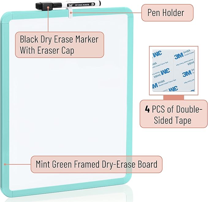 Mr. Pen- Dry Erase Board, 14” x 11” with a Black Dry Erase Marker, Small Mini White Board for Students