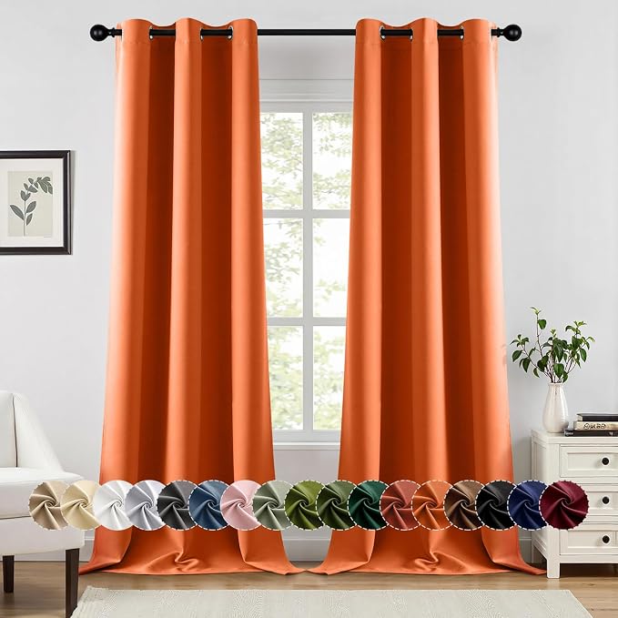 MIULEE Blackout Curtains for Bedroom Living Room 2 Panels, Thermal Insulated Room Darkening Drapes Grommet Noise Reducing Light Blocking Window Treatments 96 Inches Long 40x96 Inch Orange