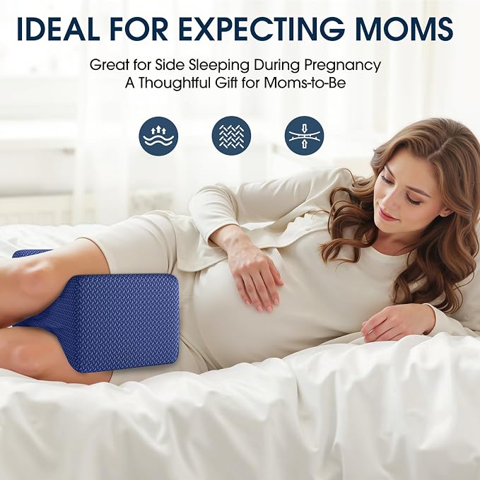 BlissTrends Memory Foam Knee Pillow, Knee Pillow for Side Sleepers, Leg Pillows for Sleeping Blood Circulation, Elevation Pillow for Spine Aligning, Sciatica, Hip, Knee, Ankle Pain, Blue, Medium