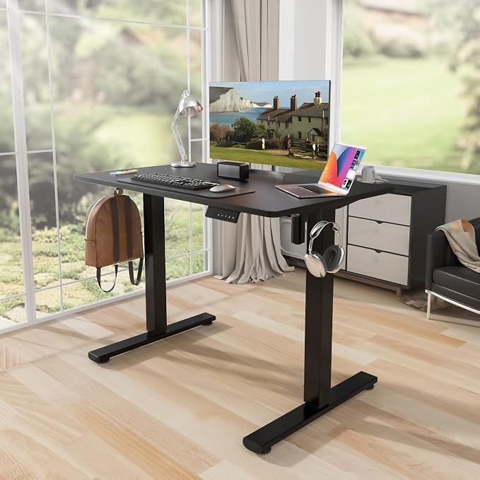 Kingant Standing Desk Height Adjustable Small Electric Stand Up Desks [32 x 24 Inch] - Ergonomic Sit Stand Desk Rising Desks for Home Office Computer Desk Stand Desk Workstation with Cable Management