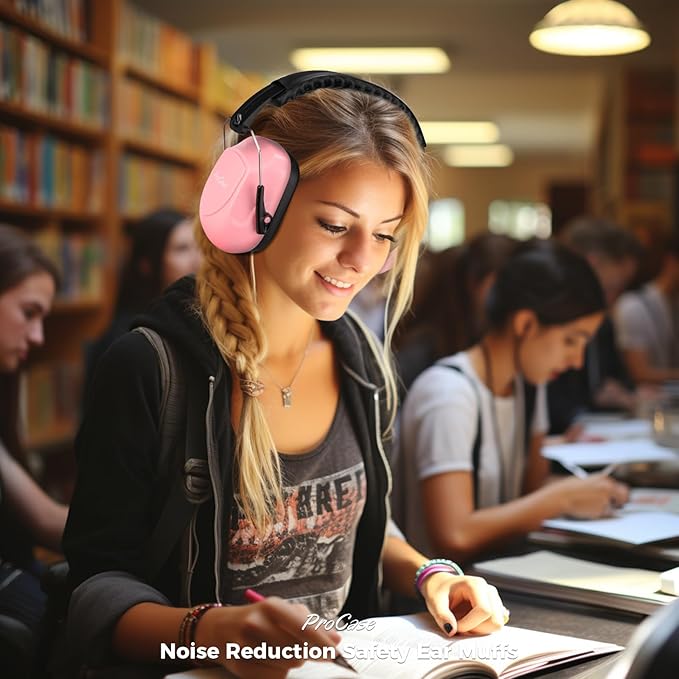 ProCase NRR 28dB Noise Reduction Ear Muffs, Foldable Adjustable Passive Noise Cancelling Headphones for Adults Kids Autism, Hearing Protection for Shooting, Construction, Mowing, Studying -Pink
