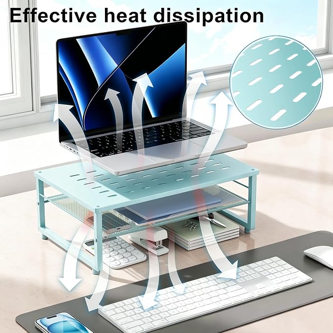 gianotter 2-Tier Metal Monitor Stand Riser, Desk Organizer for Monitor, Office Desk Storage Organizer for Office Supplies (Blue)