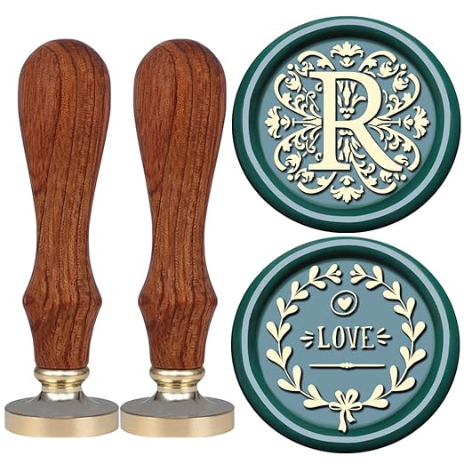 Flower Initial Alphabet R Wax Seal Stamp & Eucalyptus Love Sealing Stamp with Wax Stamp Brass Head Ideal for Wedding Invitations Gift Wrapping Christmas (Floral R)