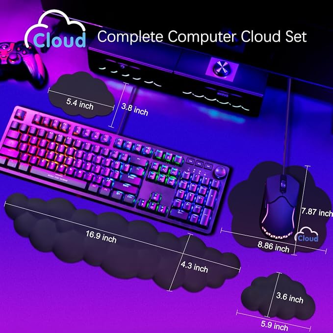 Cloud Wrist Rest Keyboard Palm Rest with Non-Slip Base for Computer Gaming Wrist Rest, YAMJUG Cloud Arm Rest Keyboard Wrist Pad Black