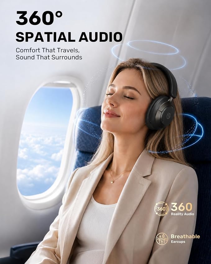 Boean Active Noise Cancelling Headphones, Bluetooth 6.0 Wireless Over Ear Headphones with 120H Playtime, 360° Spatial Audio & 5 ENC Mics, Soft Memory Foam, Transparency Mode for Office Travel Gaming