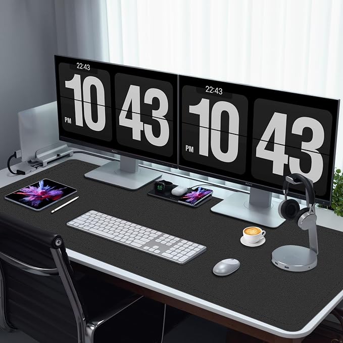 PU Leather Desk Pad Protector, 35.4" x 17", Non-Slip Mouse Pad, Waterproof Computer Desk Mat, Office Keyboard & Mouse Mat (Black)