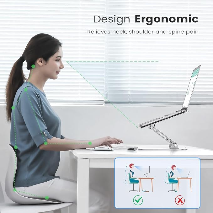 Orlian Laptop Stand Adjustable Computer Stand Sturdy Aluminum Laptop Stand for Desk Foldable Laptop Holder Portable Riser for 11–16-inch Laptop Notebook Tablet and More, Silver