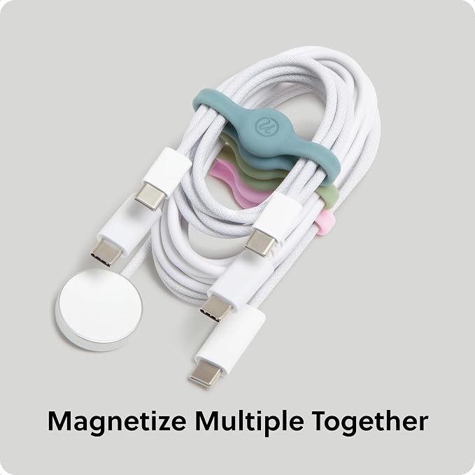 U Brands Tech Classics Magnetic Silicone Cord Wraps 6 Pack, Assorted Colors Cable Management Organizer, Silicone Cable Ties for Desk, Office, and Travel