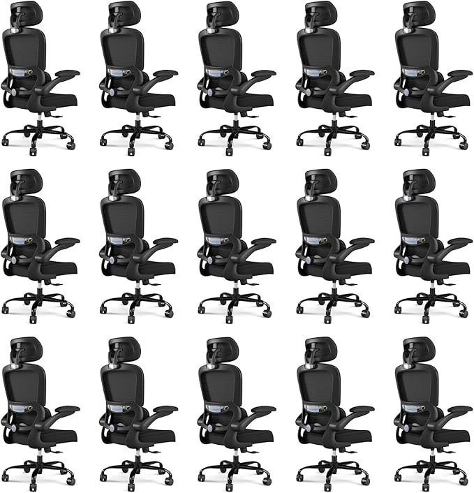 TRALT Office Chair Ergonomic Desk Chair, 330 LBS Home Mesh Office Desk Chairs with Wheels, Comfortable Gaming Chairs Black Pack of 15