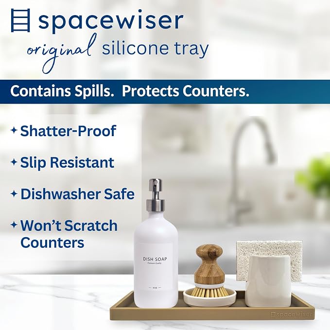 Silicone Countertop & Vanity Tray – 11.7” Bathroom Counter Tray | Bathroom Tray, Bathroom Tray Countertop, Tray for Bathroom Counter, Silicone Kitchen Tray for Counter & Countertop Organizer