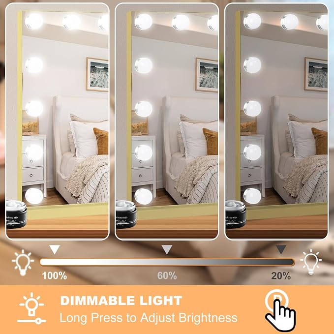 Moonee Vanity Mirror with Lights, Gold Hollywood Lighted Makeup Mirror with 15 Dimmable Bulbs and 10X Magnification, 3 Colors Modes, Aluminum Metal Frame, Light Up Mirror for Tabletop/Wall（23" x 18"）