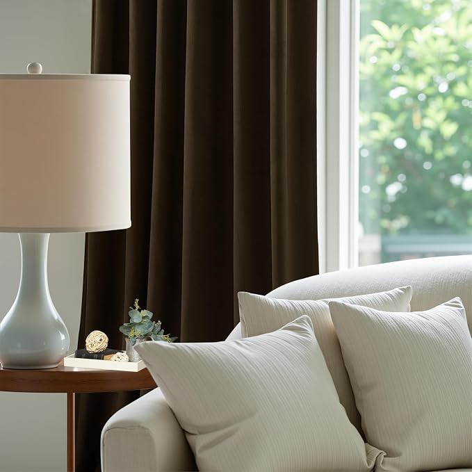 Brown Brown Velvet Curtains 96 Inches for Bedroom, Luxury Light Blocking Thermal Insulated Curtain Soundproof Soft Room Darkening Drapes for Living Room, Back Tab Rod Pocket, W52 x L96, 2 Pcs