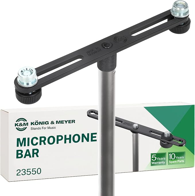 K&M König & Meyer 23550.500.55 Microphone Bar | Adjustable Positioning for Two Mics or Booms | 5/8“ Thread Stand Connector | Professional Choice Made in Germany Black