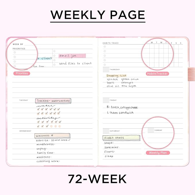 And Per Se Undated Planner, Weekly & Monthly Planner with Goal & Habit Tracker, A5 Leather Hardcover Productivity Journal for Academic Year (Blush Watercolor)
