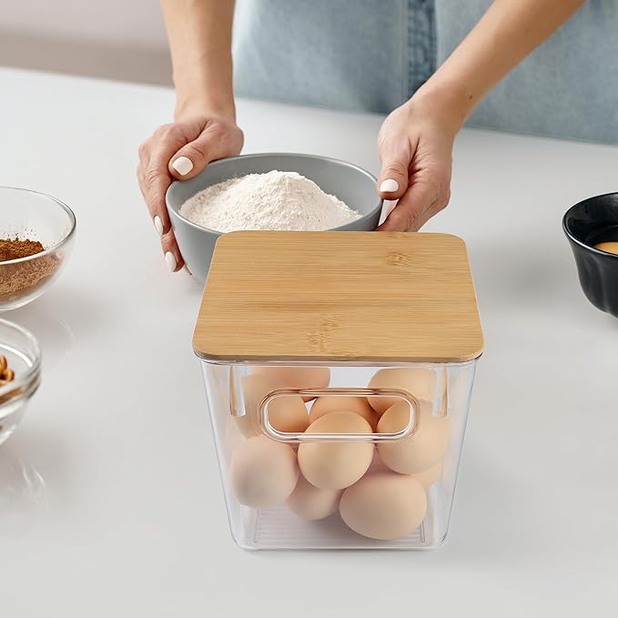 K Cup Holder Coffee Pod Organizer Large Capacity Clear Storage Container Bins with Bamboo Lids for Coffee Bar Organization and Storage (3 PACK)